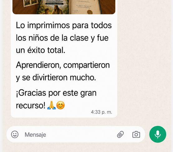 Captura de WhatsApp: una clienta cuenta que imprimió el material para toda la clase y fue un éxito